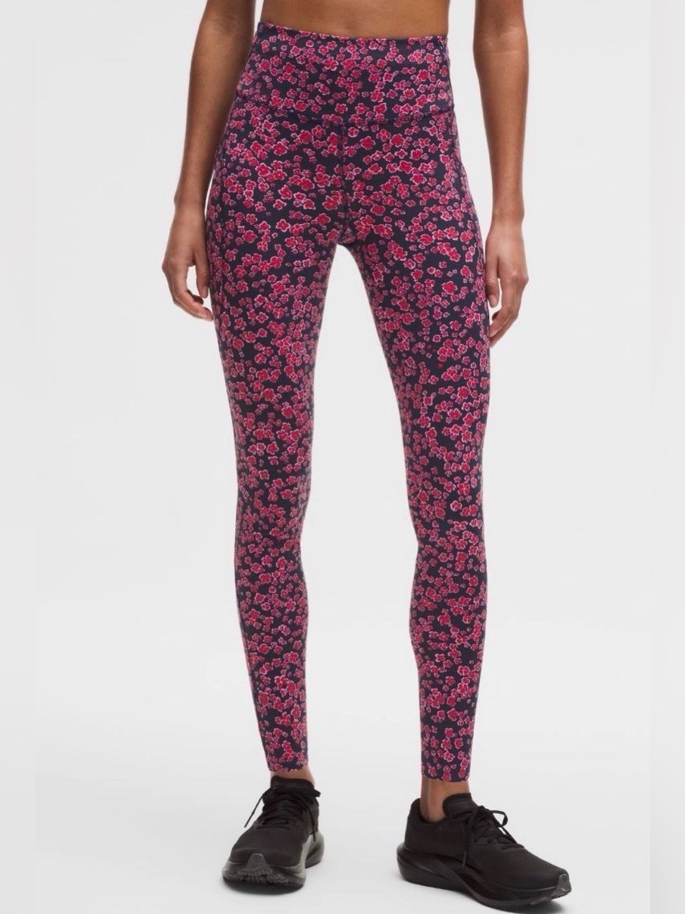 Lululemon fast and free high rise tights pink floral navy size 8
